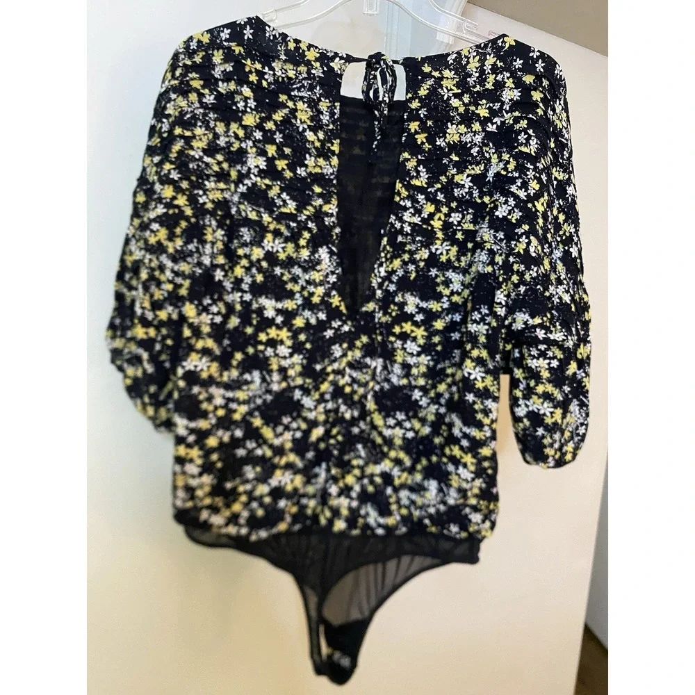 FREE PEOPLE INTIMATELY Dessa Black Daisy‎ Print Body Suit M